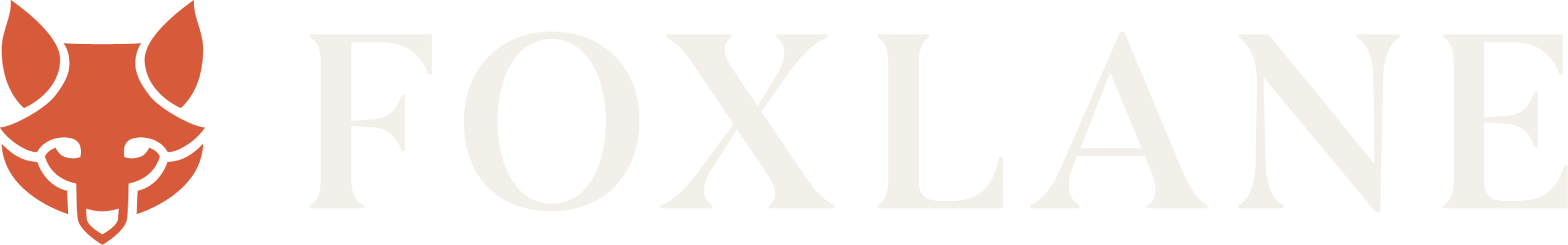An orange stylized fox head logo appears next to the word FOXLANE in large, pale uppercase letters on a light background.