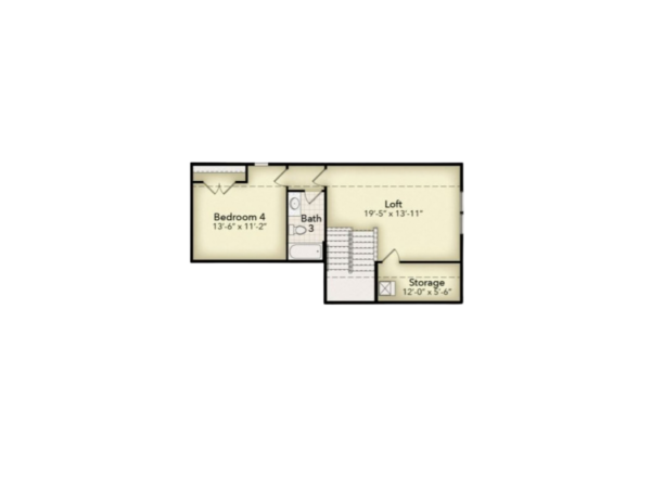 Floor plan showing Bedroom 4, a bathroom, a loft (195 x 1311), and a storage area (120 x 36), connected by a hallway and staircase. Room dimensions are labeled.