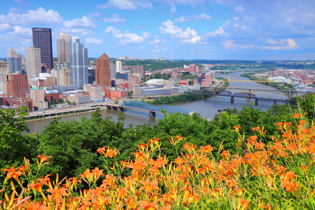 Pittsburgh, Pennsylvania - city in the United States. Skyline with Monongahela River.