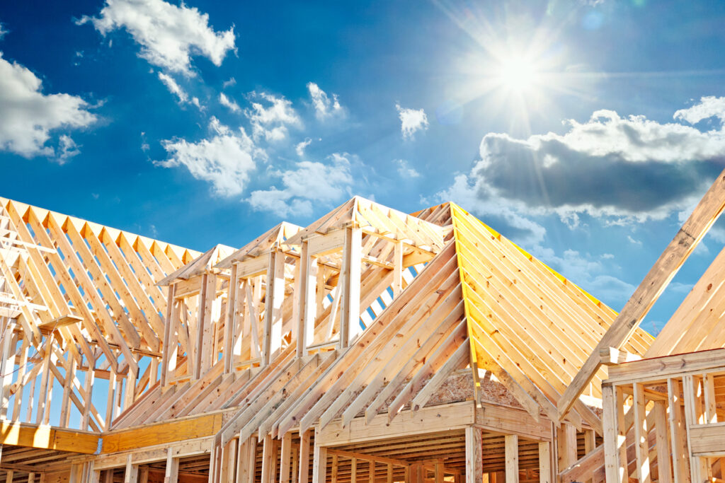 The wood frame of a new residential house.