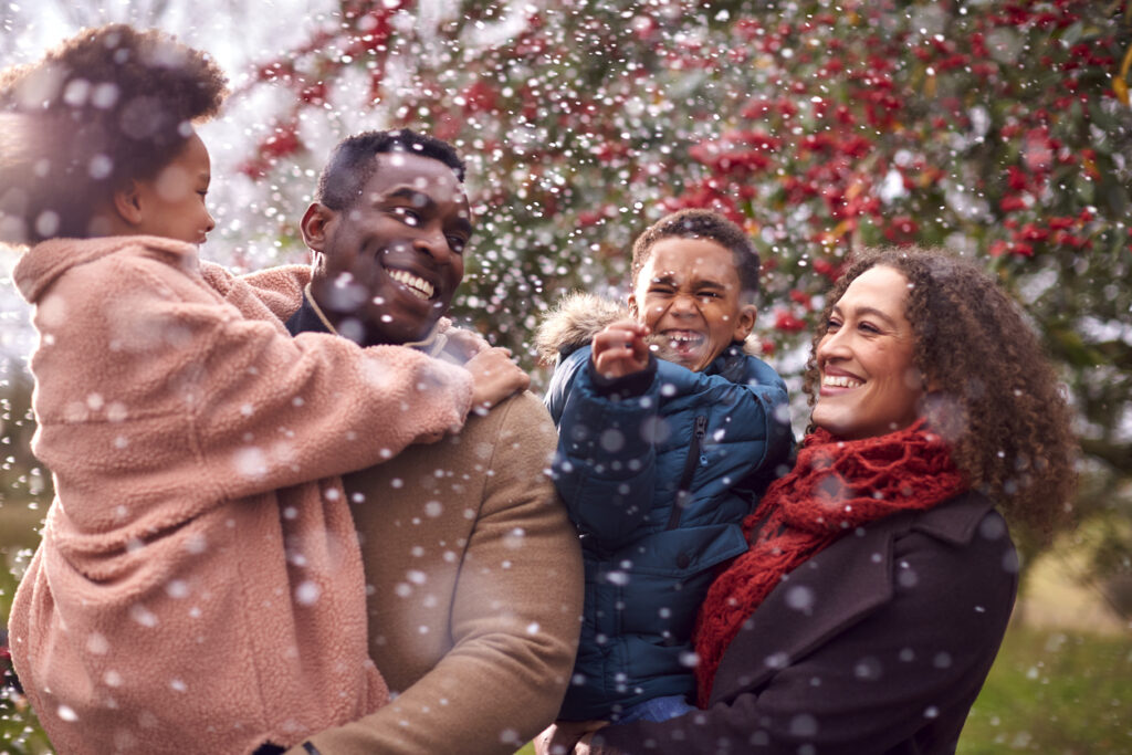 happy family outdoors in winter