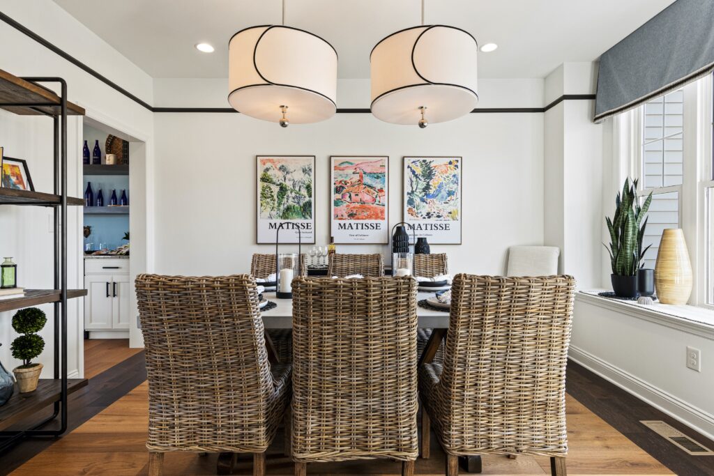 home dining room with colorful paintings