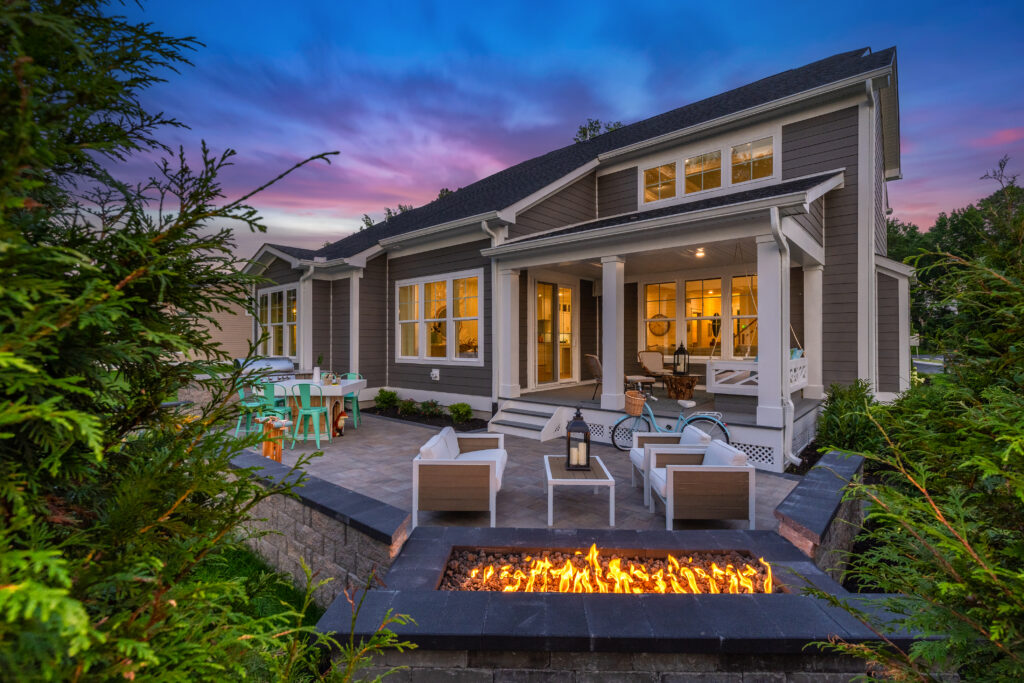 the charleston model home with built-in firepit