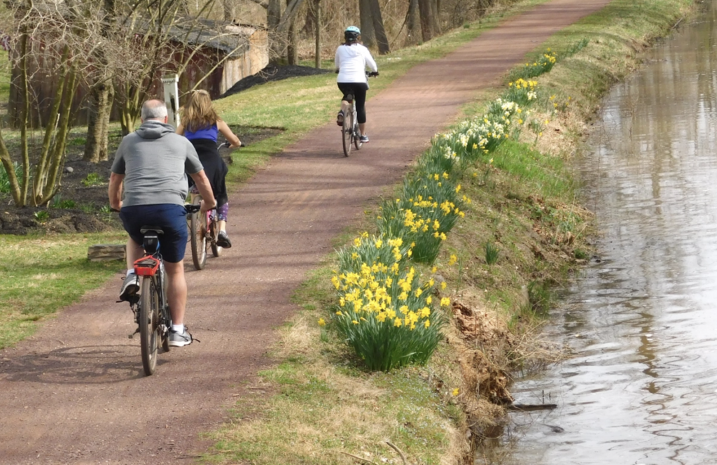 bikers on the delaware canal towpath in philadelphia