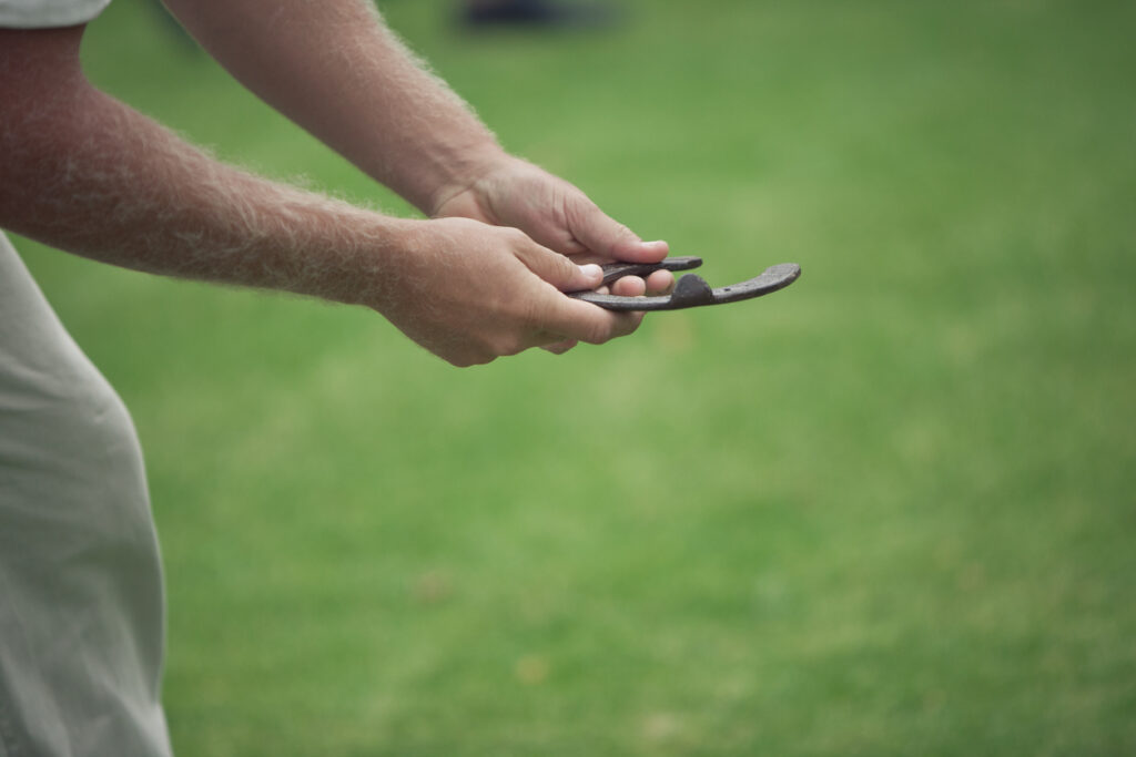 Horseshoes, a game often played as a lawn game at weddings and at other celebrations