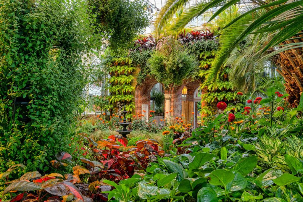 indoor flower display at the Phipps Conservatory & Botanical Gardens fall flower show