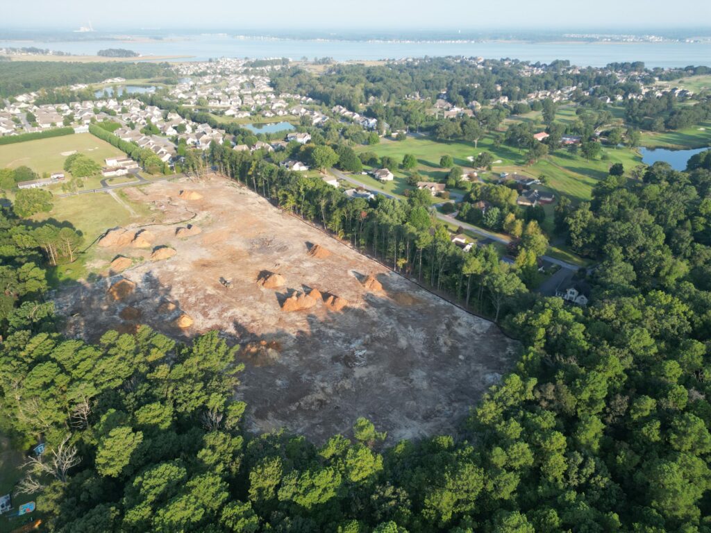 an aerial view of the knoll future neighborhood in coastal delaware