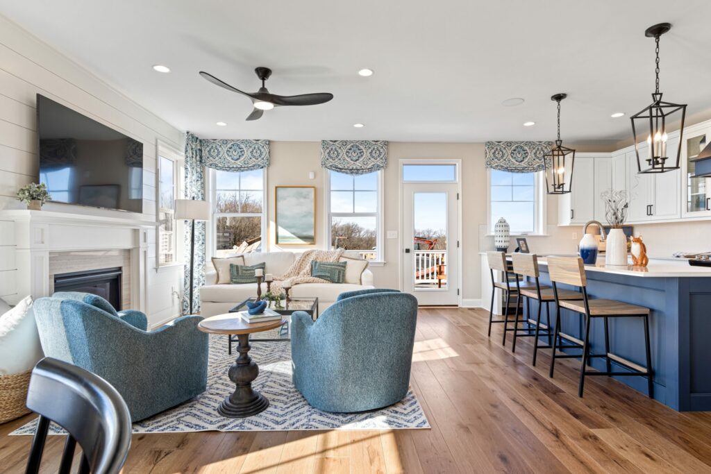 interior of a foxlane model home kitchen and living room