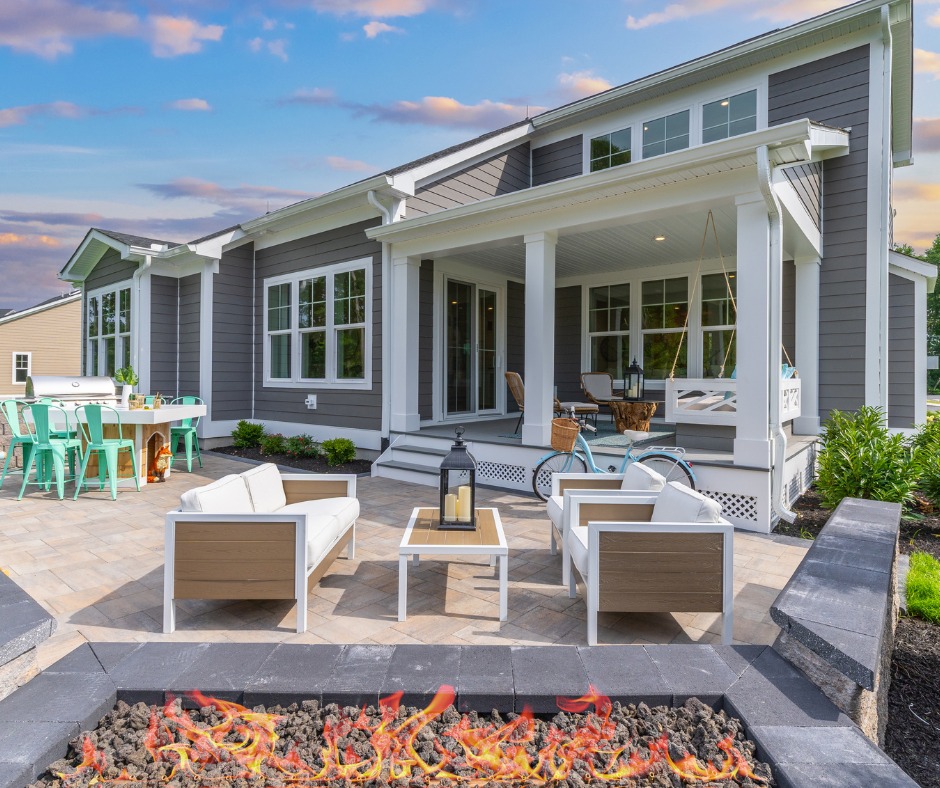 foxlane home exterior back patio with sunset sky