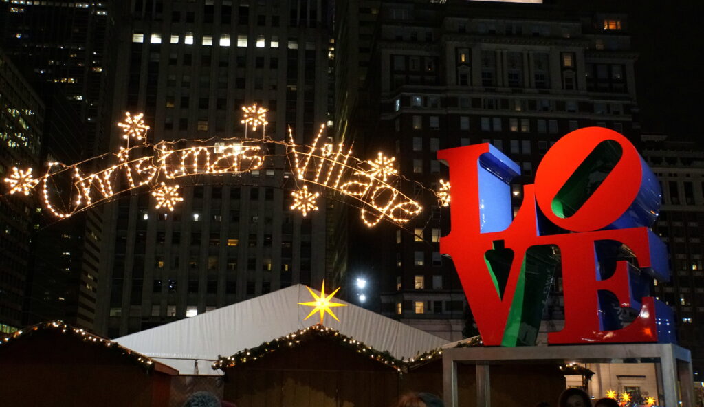 Philadelphia, Pennsylvania, U.S.A - The famous Love sign near Christmas Village