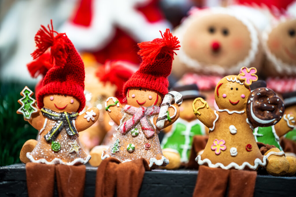 gingerbread people crafts for sale at a holiday market