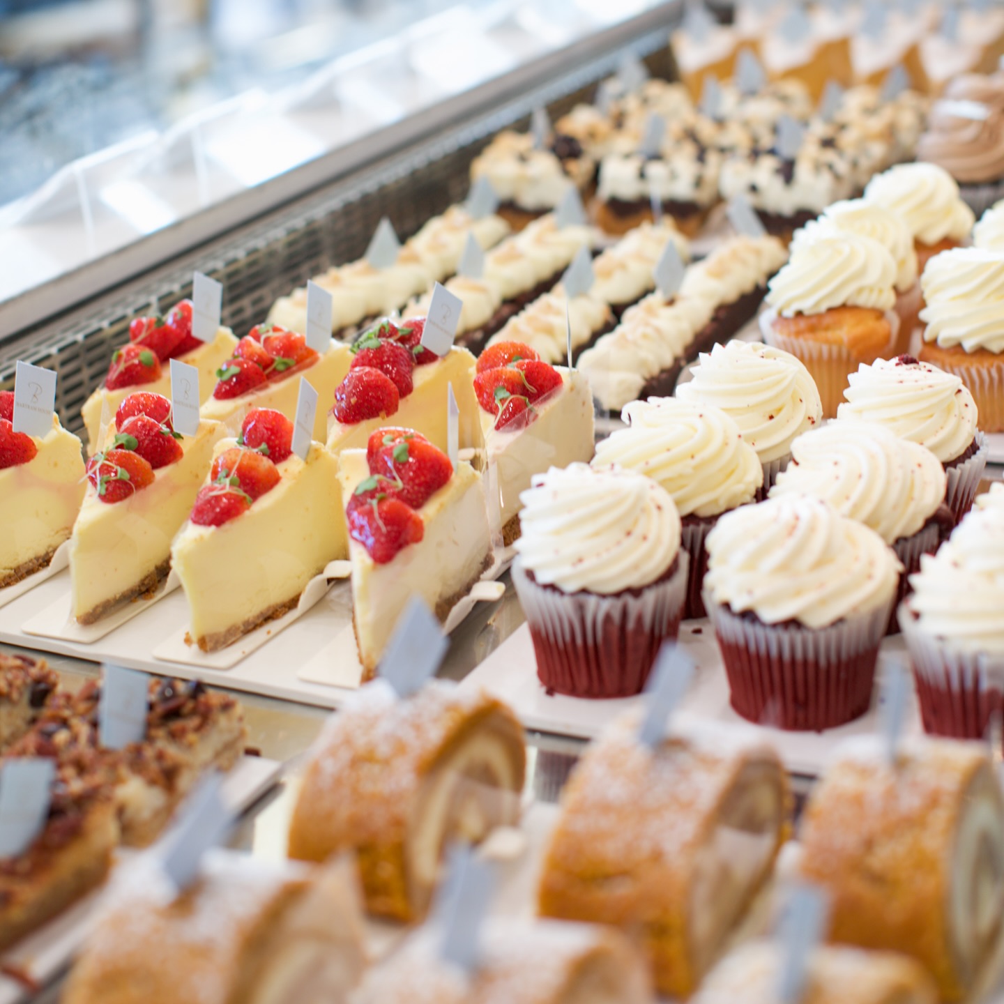 pastries in a case at bartram house bakery in pittsburgh