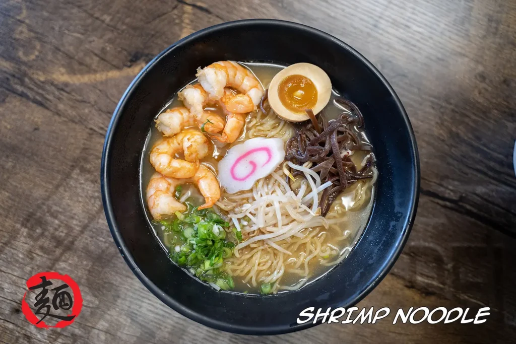 bowl of shrimp noodle soup from noodle house in philadelphia