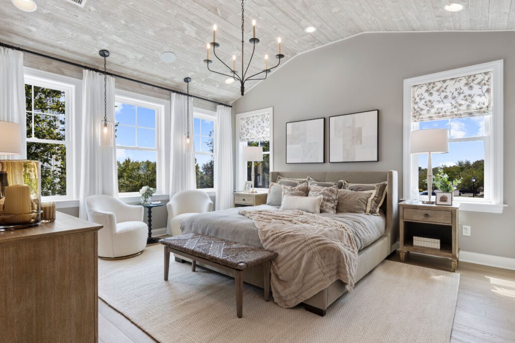 interior of a foxlane model home master bedroom