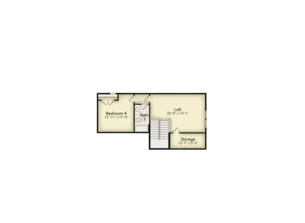 Floor plan showing Bedroom 4 (1211 x 114), a bath, a loft (200 x 131), and a storage room (129 x 56), all connected by hallways. Room labels and measurements are included.